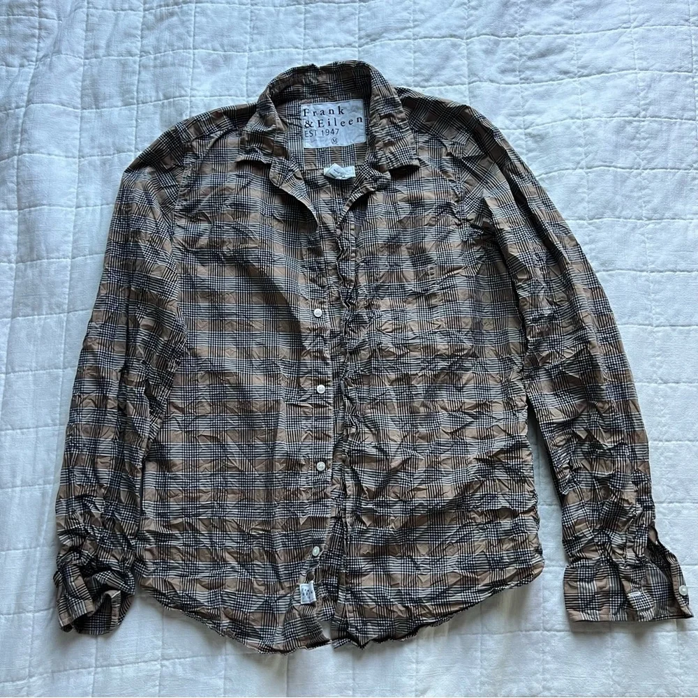 Frank & Eileen Brown Plaid Crinkle Button Down Shirt - Picture 2 of 7